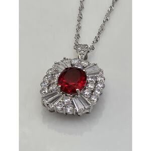 DSMK 925 STERLING SILVER CZ GARNET PENDANT NECKLACE Adjustable
